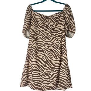 Urban Revivo Puff Sleeve Mini Dress - Brown Tiger